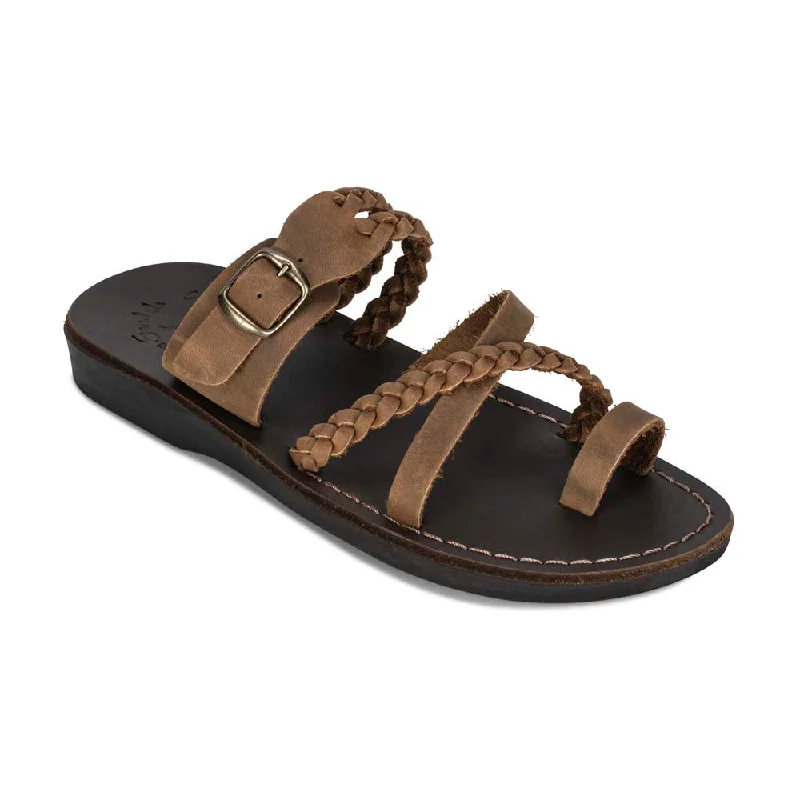 Men's sandals with a cushioned footbedSophia Buckle - Leather Braided Slide Sandal | Oiled Brown Men's sandals with a cushioned footbedSophia Buckle - Leather Braided Slide Sandal | Oiled Brown
