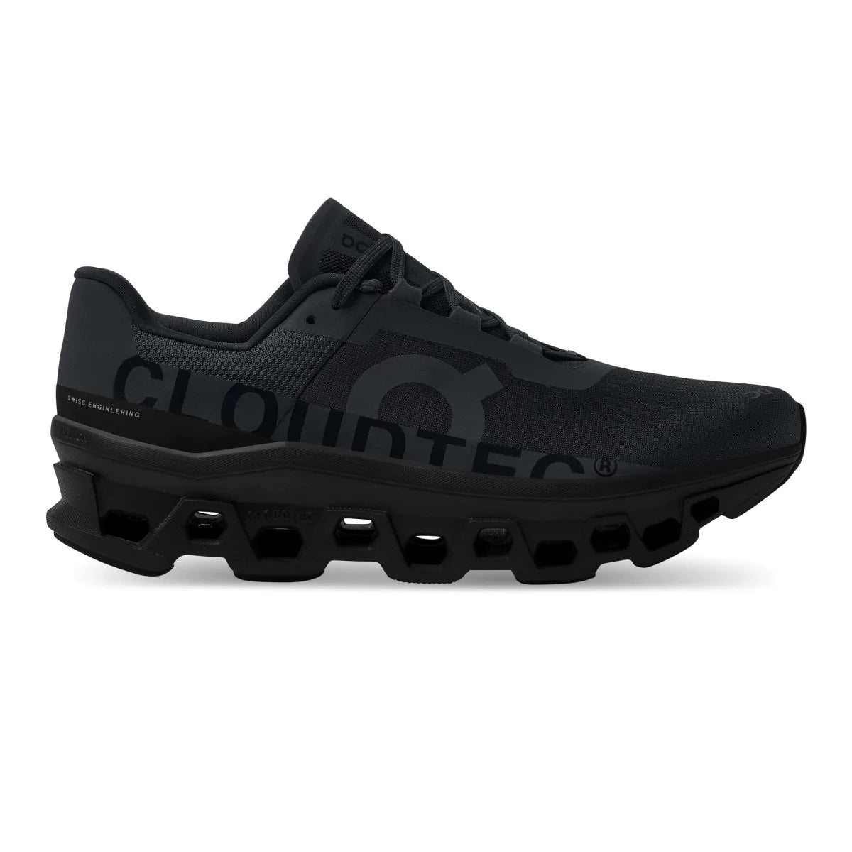 Men's Oxford shoes with a decorative inlay on the toeOn Running Men's Cloudmonster All Black Men's Oxford shoes with a decorative inlay on the toeOn Running Men's Cloudmonster All Black
