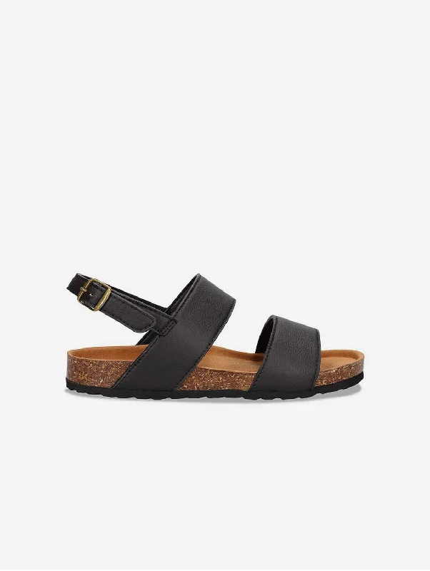 Men's sandals with a contrast stitching detailMak Unisex Vegan Apple Leather Sandals | Black