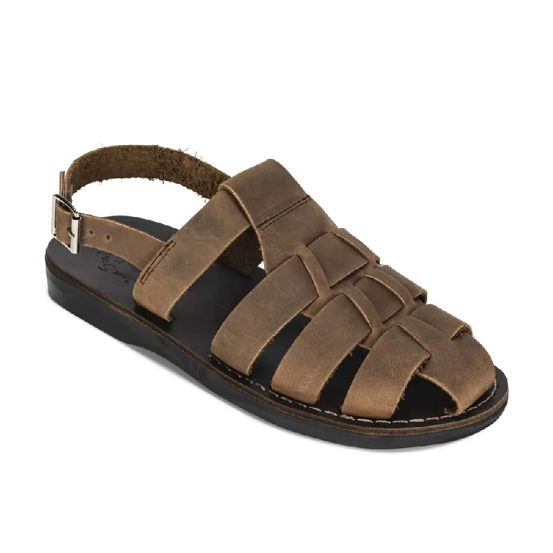 Men's sandals with a stretchy strap for a better fitMichael - Closed Toe Leather Fisherman Sandal | Oiled Brown Men's sandals with a stretchy strap for a better fitMichael - Closed Toe Leather Fisherman Sandal | Oiled Brown