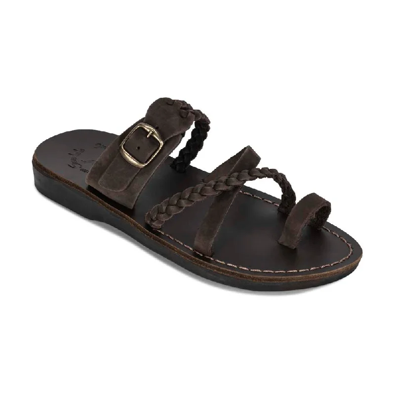 Men's leather sandals with an adjustable strapSophia Buckle - Leather Braided Slide Sandal | Brown Nubuck Men's leather sandals with an adjustable strapSophia Buckle - Leather Braided Slide Sandal | Brown Nubuck
