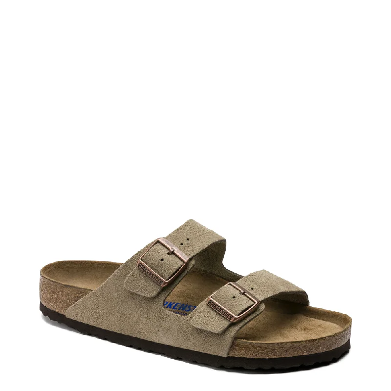 Men's sandals with a flexible sole for easy movementBirkenstock Arizona Suede Soft Footbed Sandal in Taupe Men's sandals with a flexible sole for easy movementBirkenstock Arizona Suede Soft Footbed Sandal in Taupe