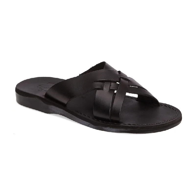 Men's sandals with a stretchy strap for a better fitJesse - Leather Woven Strap Sandal | Black Men's sandals with a stretchy strap for a better fitJesse - Leather Woven Strap Sandal | Black
