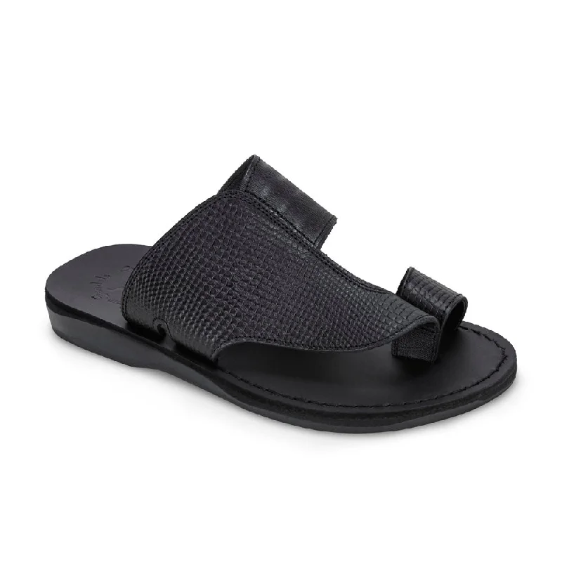 Men's sandals with a shock - absorbing insolePeter LE - Leather Toe Strap Sandal | Black Alligator Men's sandals with a shock - absorbing insolePeter LE - Leather Toe Strap Sandal | Black Alligator