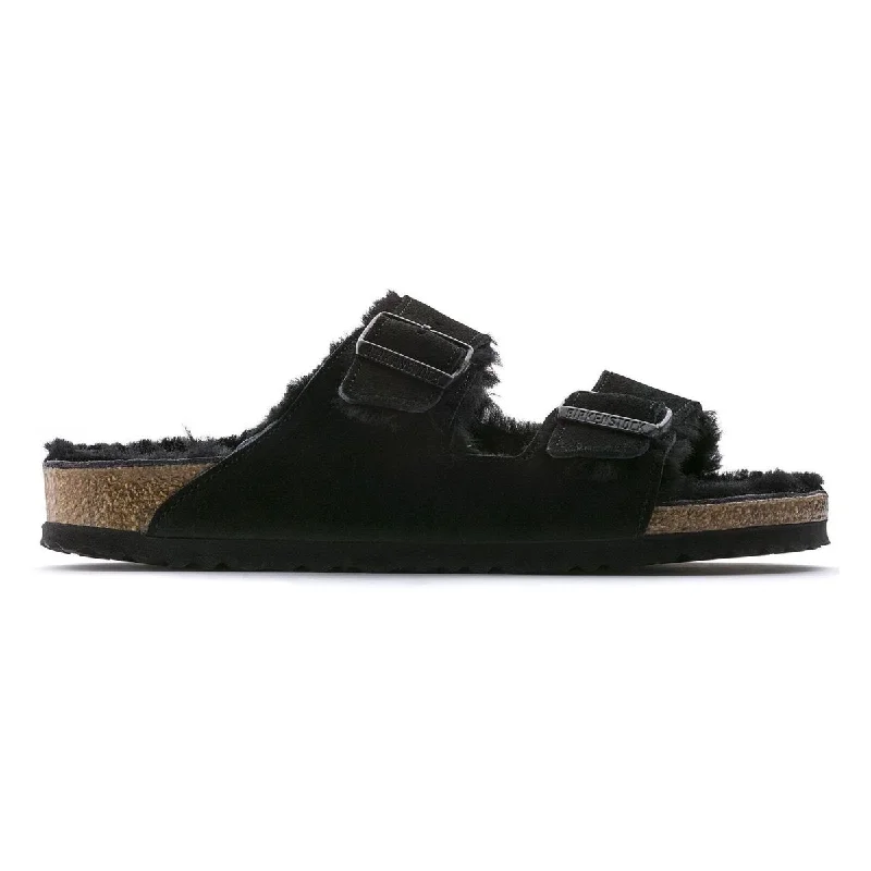 Men's sandals in a neutral color like black or brownBirkenstock Men's Arizona Shearling Black Suede Men's sandals in a neutral color like black or brownBirkenstock Men's Arizona Shearling Black Suede