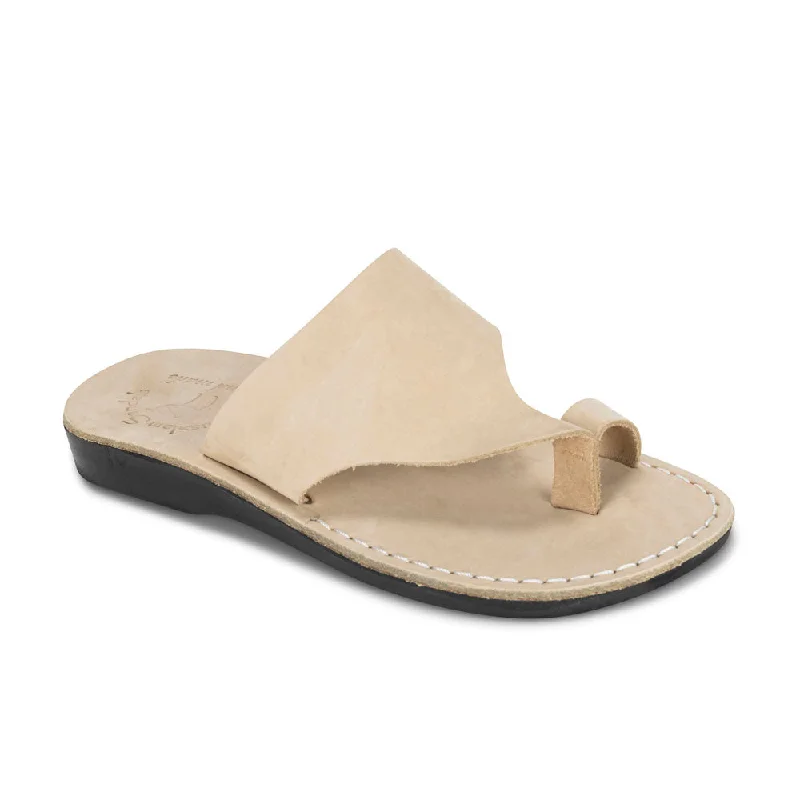 Men's sandals with a decorative buckle or charmPetra - Leather Toe Strap Sandal | White Nubuck Men's sandals with a decorative buckle or charmPetra - Leather Toe Strap Sandal | White Nubuck