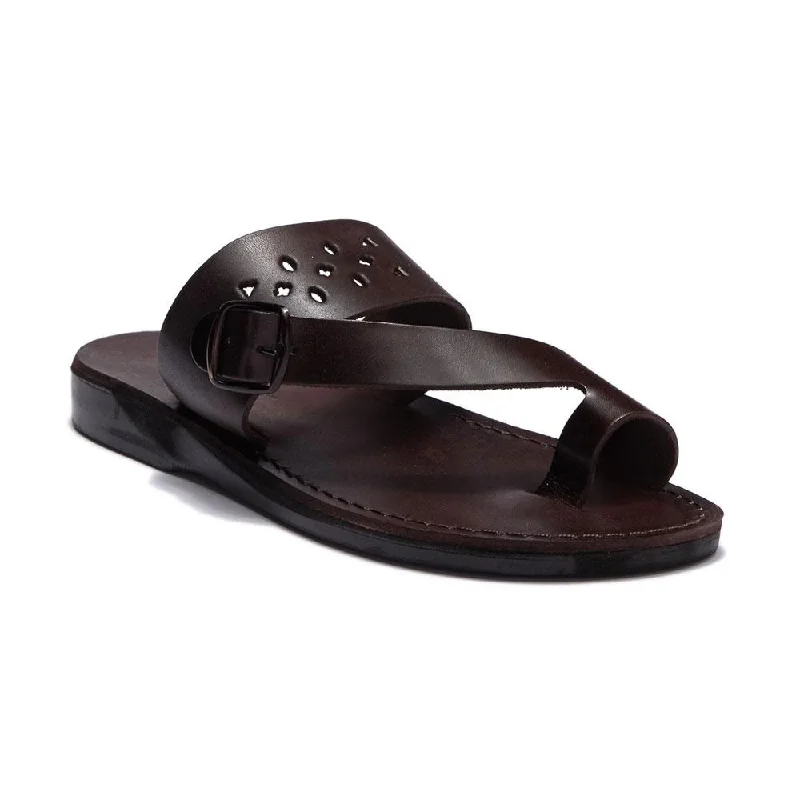 Men's sandals with a decorative buckle or charmEzra - Leather Cut Out Sandal | Brown Men's sandals with a decorative buckle or charmEzra - Leather Cut Out Sandal | Brown