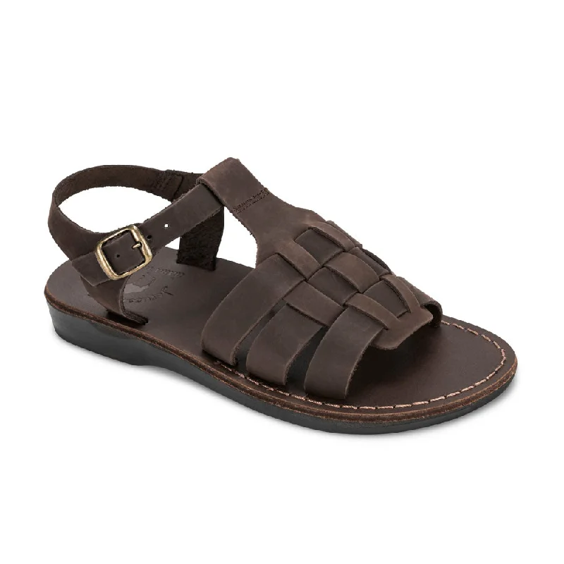 Men's sandals with a removable insole for cleaningMikayla - Open Toe Fisherman-Style Sandal | Brown Nubuck Men's sandals with a removable insole for cleaningMikayla - Open Toe Fisherman-Style Sandal | Brown Nubuck