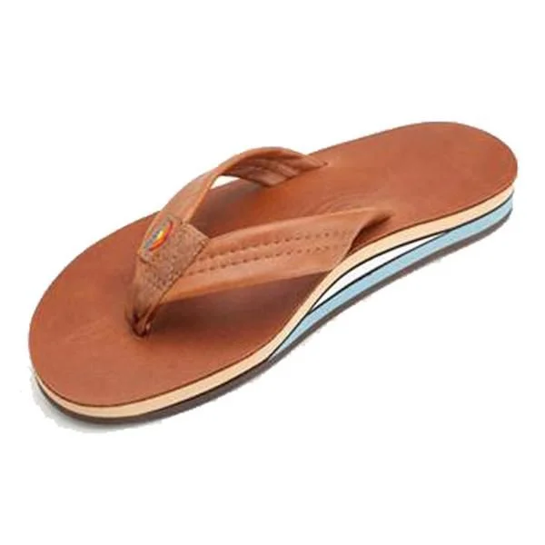 Men's sandals with a contrast stitching detailRainbow Sandals Men's Classic Tan Double Thick Leather Flip Flops - Tan blue midsole Men's sandals with a contrast stitching detailRainbow Sandals Men's Classic Tan Double Thick Leather Flip Flops - Tan blue midsole
