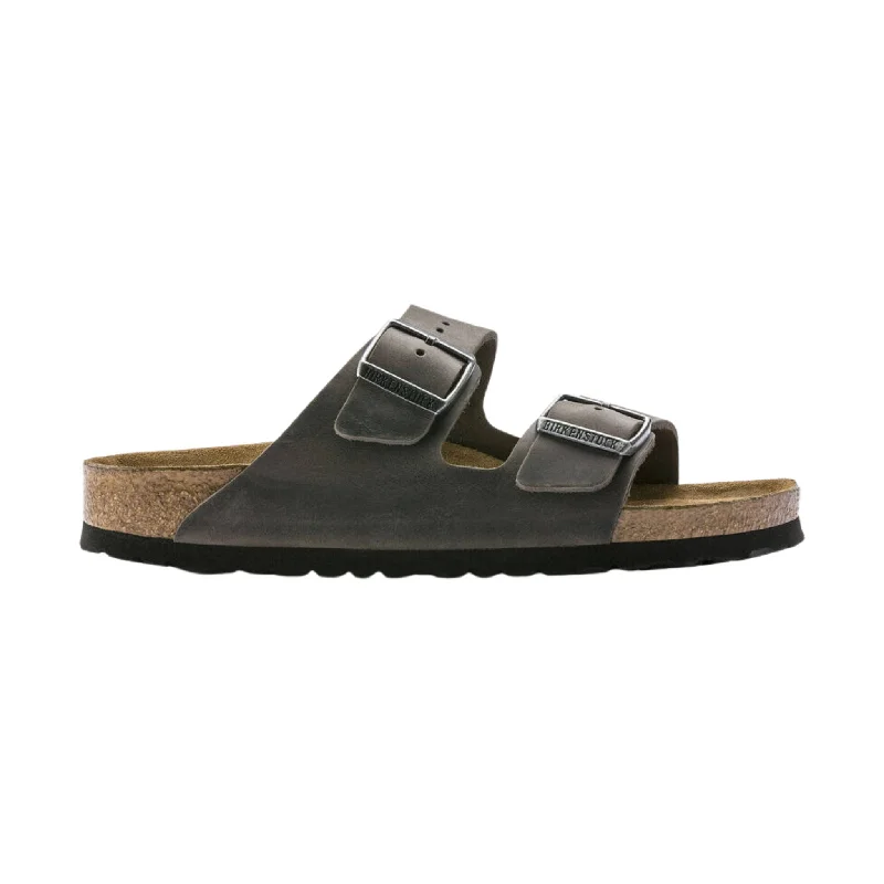 Men's sandals with a wide strap for supportBrikenstock Arizona Soft Footbed Sandal - Oiled Leather Iron Men's sandals with a wide strap for supportBrikenstock Arizona Soft Footbed Sandal - Oiled Leather Iron