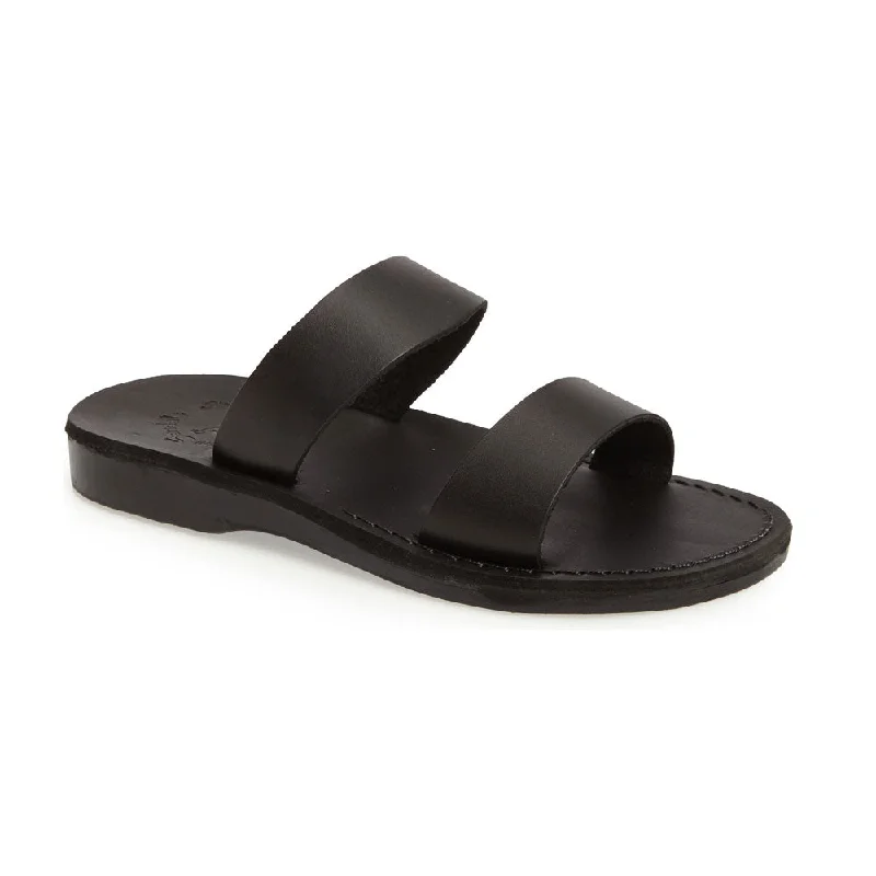 Men's sandals with a contrast stitching detailAviv - Leather Double Strap Sandal | Black Men's sandals with a contrast stitching detailAviv - Leather Double Strap Sandal | Black