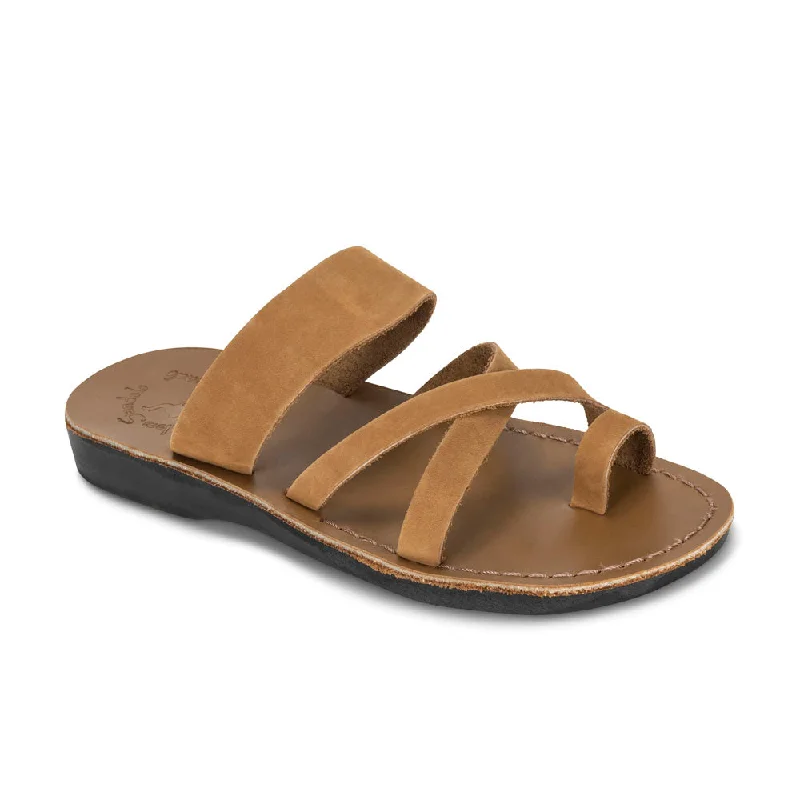 Men's sandals with a stretchy strap for a better fitThe Good Shepherd - Leather Toe Loop Sandal | Tan Nubuck Men's sandals with a stretchy strap for a better fitThe Good Shepherd - Leather Toe Loop Sandal | Tan Nubuck