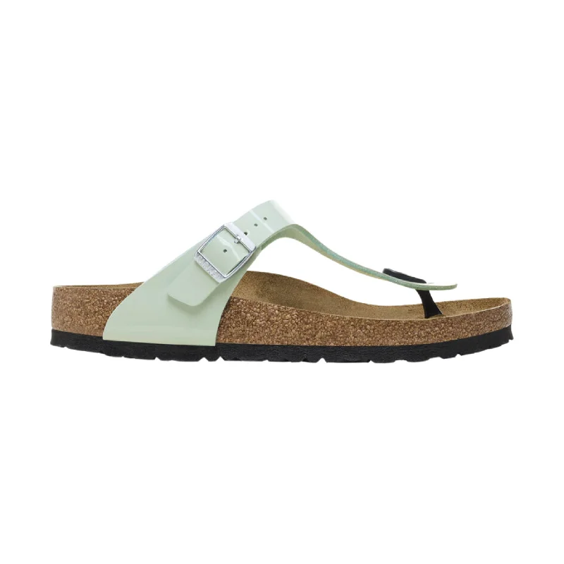 Men's sandals with a removable insole for cleaningBirkenstock Gizeh Birko Flor Patent Sandal - Surf Green - ONLINE STORE CREDIT/EXCHANGE ONLY