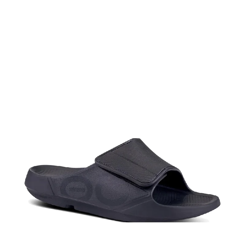 Men's sandals with a rubber sole for tractionOOfos OOahh Sport Flex Adjustable Slide Sandal in Black Men's sandals with a rubber sole for tractionOOfos OOahh Sport Flex Adjustable Slide Sandal in Black