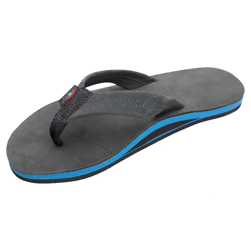 Men's sandals with a wide strap for supportRainbow Men's Black Leather Sandals Premier Blues - Black Blue midsole Men's sandals with a wide strap for supportRainbow Men's Black Leather Sandals Premier Blues - Black Blue midsole
