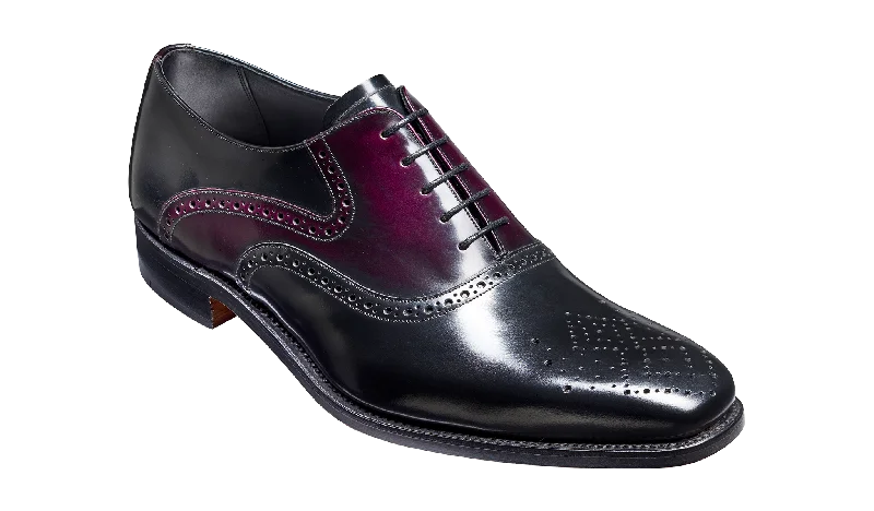 Men's Oxford shoes with a decorative inlay on the toeLangley – Black / Aubergine Hi-Shine Men's Oxford shoes with a decorative inlay on the toeLangley – Black / Aubergine Hi-Shine