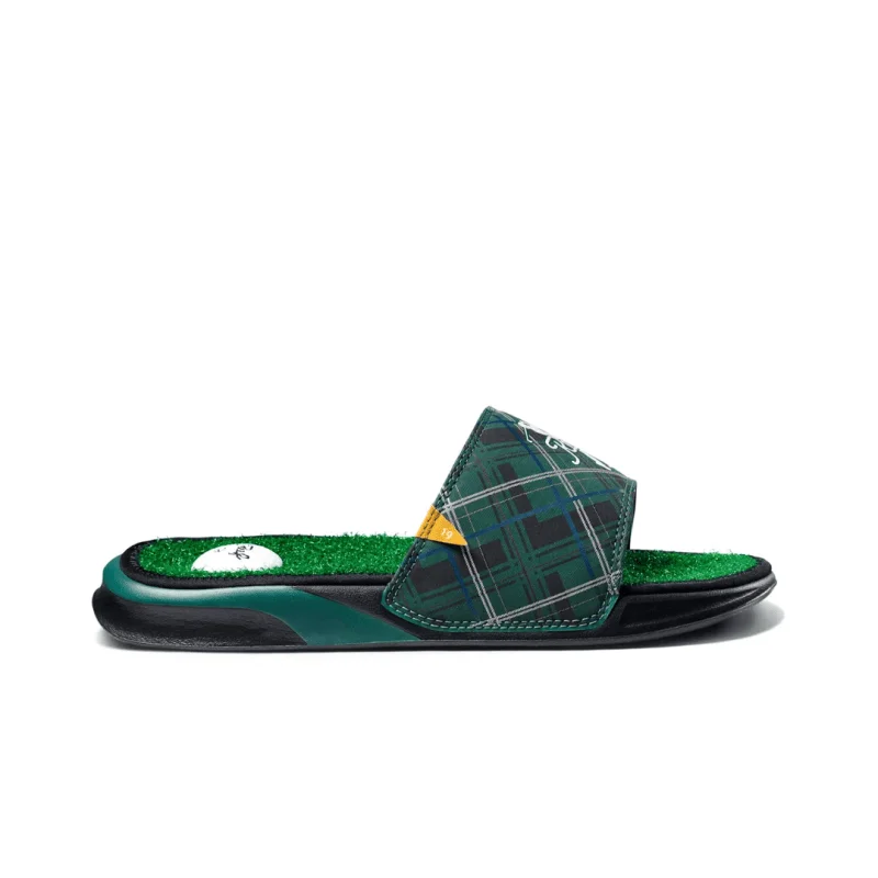 Men's sandals with a leather lining for comfortReef Men's Mulligan Slide - Green Tartan Men's sandals with a leather lining for comfortReef Men's Mulligan Slide - Green Tartan
