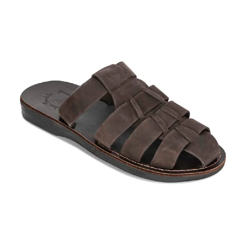 Men's sandals with a decorative buckle or charmMichael Slide - Leather Pacific Slide Sandal | Brown Nubuck Men's sandals with a decorative buckle or charmMichael Slide - Leather Pacific Slide Sandal | Brown Nubuck