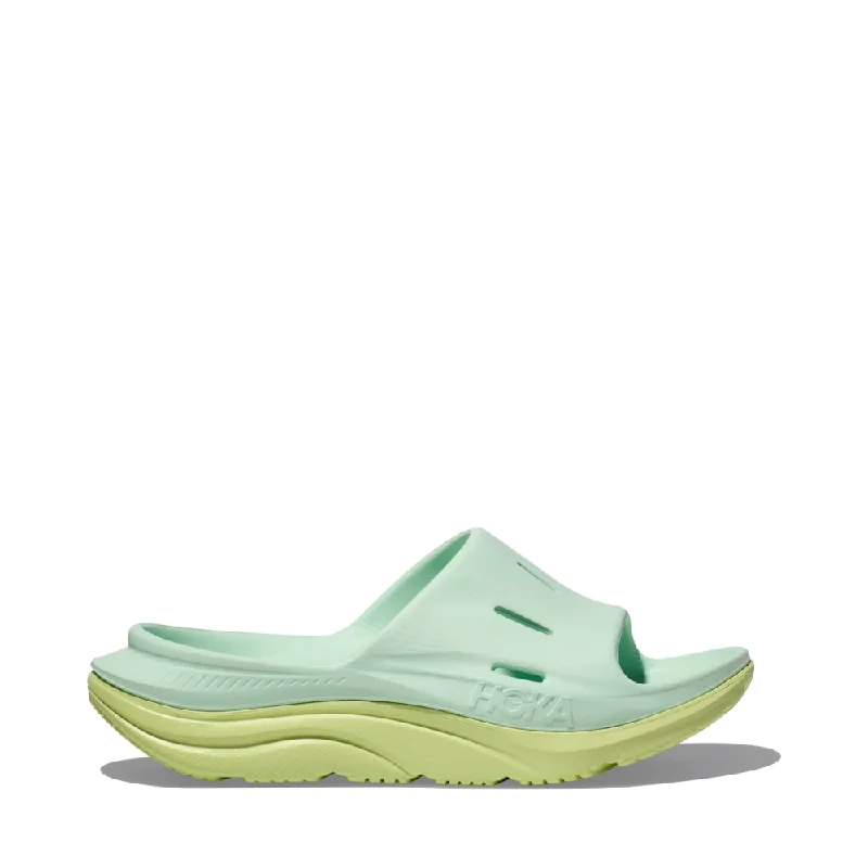 Men's sandals with a durable outer soleHoka Ora Recovery Slide Sandal 3 in Aqua Breeze/Celery Juice Men's sandals with a durable outer soleHoka Ora Recovery Slide Sandal 3 in Aqua Breeze/Celery Juice