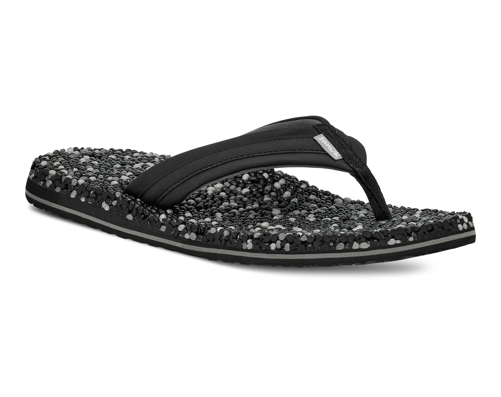 Men's sandals with a decorative buckle or charmSanuk Mens Bubblecush Sandals - Black Multi Men's sandals with a decorative buckle or charmSanuk Mens Bubblecush Sandals - Black Multi