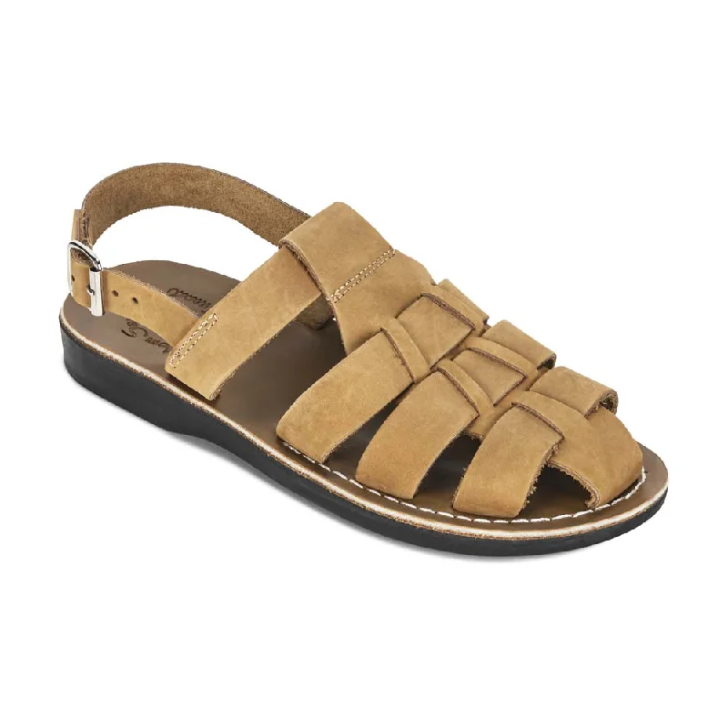 Men's sandals with a perforated leather upper for ventilationMichael - Slingback Leather Fisherman Sandal | Tan Nubuck Men's sandals with a perforated leather upper for ventilationMichael - Slingback Leather Fisherman Sandal | Tan Nubuck