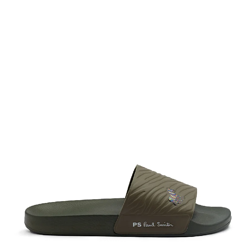 Men's sandals with a contrast stitching detailPaul Smith Nyro Zebra Logo Slides Khaki Men's sandals with a contrast stitching detailPaul Smith Nyro Zebra Logo Slides Khaki