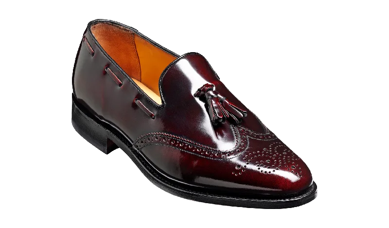 Men's loafers with a pointed toe for a stylish appearance Men's loafers with a pointed toe for a stylish appearance Barker Clive  Classic Wing Cap Loafer -Hi Shine Burgundy