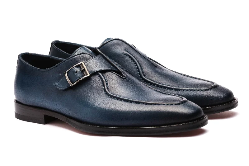 Men's loafers with a moc - toe design Men's loafers with a moc - toe design Single Monk Loafers - Blue Men's loafers with a moc - toe design Men's loafers with a moc - toe design Single Monk Loafers - Blue