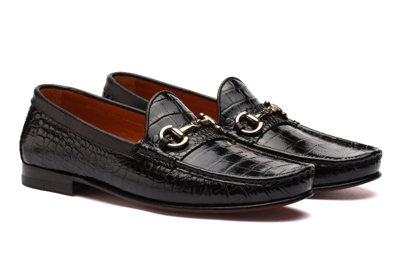 Men's loafers with a moc - toe design Men's loafers with a moc - toe design Moccasins Horsebit Croc Embossed - Black Men's loafers with a moc - toe design Men's loafers with a moc - toe design Moccasins Horsebit Croc Embossed - Black